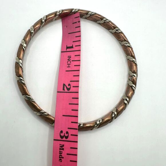 Copper Twist Bangle Bracelet Silver tone Heavy Western Southwestern Rustic Metal - Picture 3 of 10